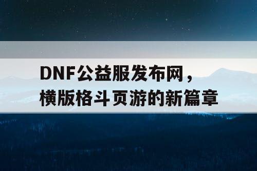 DNF公益服发布网，横版格斗页游的新篇章